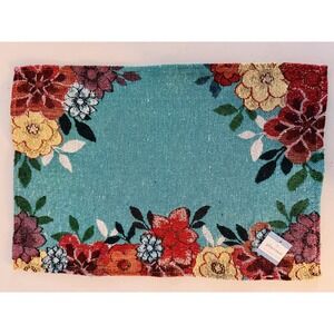 NEW Nicole Miller Spring Summer Turquoise Floral Set of 4‎ Placemats Party BBQ